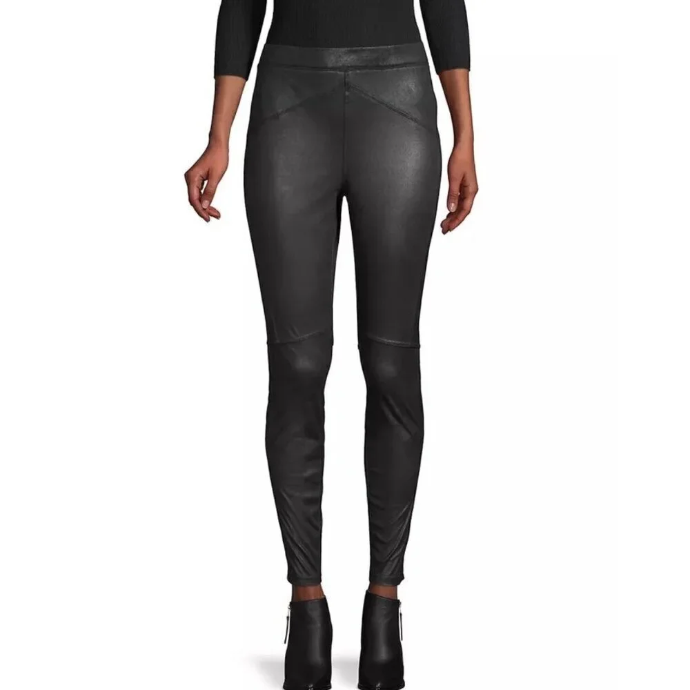 Free People Size Medium Midnight Vegan Suede Skinny Black High Rise Leggings